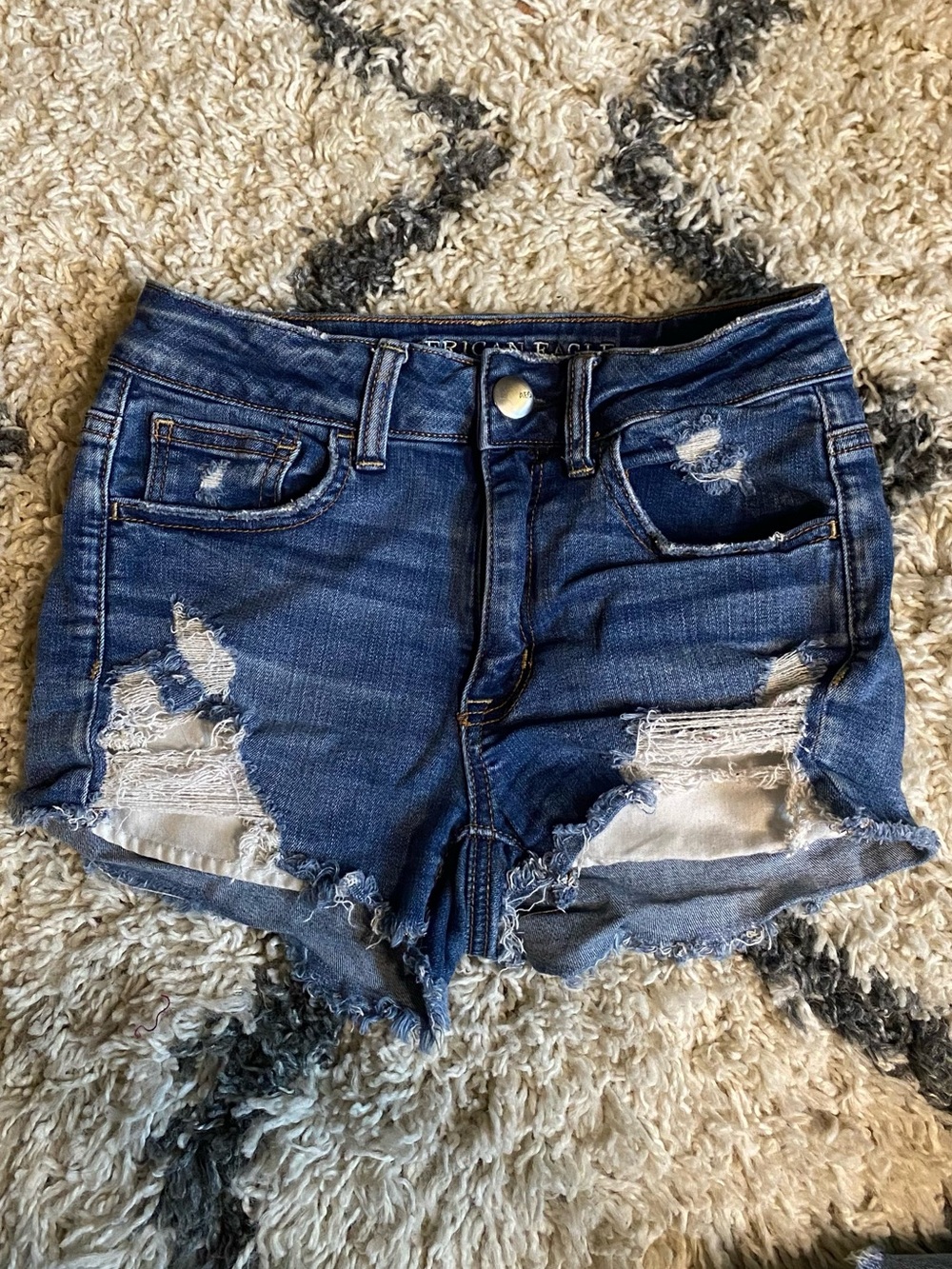 American Eagle Distressed Denim Shorts - Dark Blue